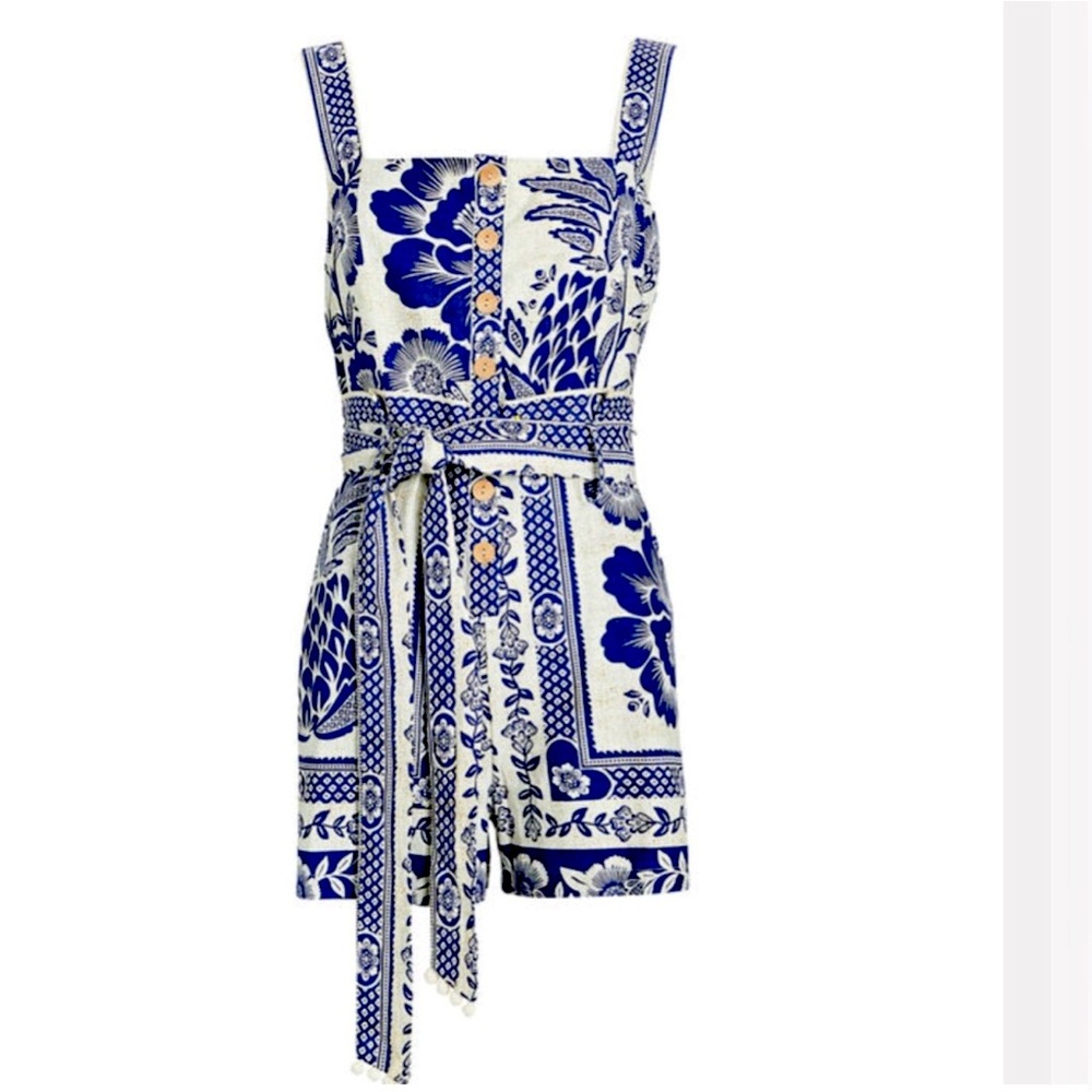 Farm Rio Blue Pineapple Garden Sleeveless Romper